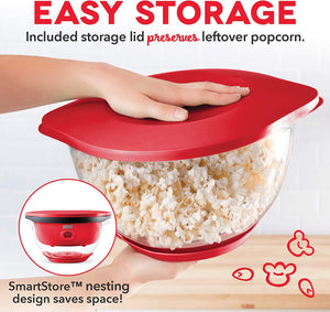 ITEM# 0111   DASH SmartStore™ Deluxe Stirring Popcorn Maker, Hot Oil Electric Popcorn Machine with Large Lid for Serving Bowl and Convenient Storage. (Watch Video)