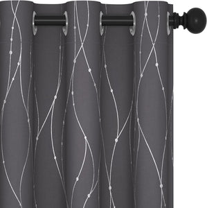 ITEM# 0067   Blackout Curtains and Drapes for any room Set of 2 - Room Darkening Curtains with Wave Dots Line Print (Watch Video)