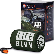 Load image into Gallery viewer, ITEM# 0032   Emergency Sleeping Bag Thermal Bivvy - Use as Emergency Bivy Sack, Survival Sleeping Bag, Mylar Emergency Blanket - Includes Stuff Sack with Survival Whistle + Paracord String (Watch Video)
