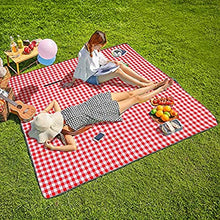 Load image into Gallery viewer, ITEM# 0027   Machine Washable Extra Large Picnic &amp; Beach Blanket Handy Mat Plus Thick Dual Layers Sandproof Waterproof Padding Portable for the Family, Friends, Kids, 79&quot;x79&quot; (Red and white) Watch Video
