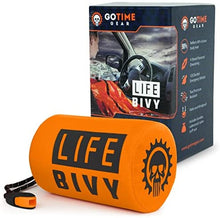 Load image into Gallery viewer, ITEM# 0032   Emergency Sleeping Bag Thermal Bivvy - Use as Emergency Bivy Sack, Survival Sleeping Bag, Mylar Emergency Blanket - Includes Stuff Sack with Survival Whistle + Paracord String (Watch Video)

