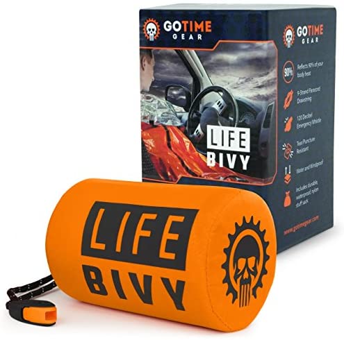 ITEM# 0032   Emergency Sleeping Bag Thermal Bivvy - Use as Emergency Bivy Sack, Survival Sleeping Bag, Mylar Emergency Blanket - Includes Stuff Sack with Survival Whistle + Paracord String (Watch Video)