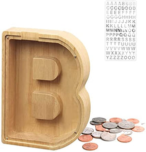 ITEM# 0062   Custom Wooden Piggy Bank, Creative 26 Letter DIY Storage Jar, Kids Alphabet Coin Bank, Birthday Gift, Decoration, Souvenir or Savings Piggy Bank (Watch Video)