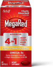 Load image into Gallery viewer, ITEM# 0088   MegaRed Fish Oil + Krill Oil 900mg Omega 3 Supplement with EPA &amp; DHA, Supports Heart, Brain, Joint and Eye Health, No Fishy Aftertaste (Watch Video)

