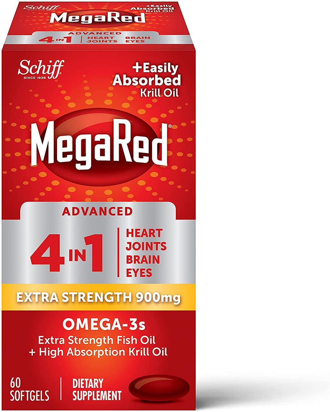 ITEM# 0088   MegaRed Fish Oil + Krill Oil 900mg Omega 3 Supplement with EPA & DHA, Supports Heart, Brain, Joint and Eye Health, No Fishy Aftertaste (Watch Video)