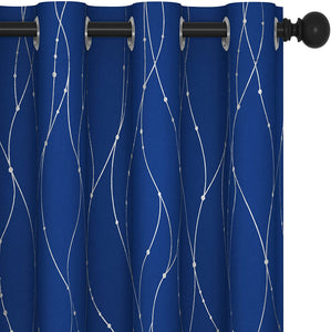 ITEM# 0067   Blackout Curtains and Drapes for any room Set of 2 - Room Darkening Curtains with Wave Dots Line Print (Watch Video)